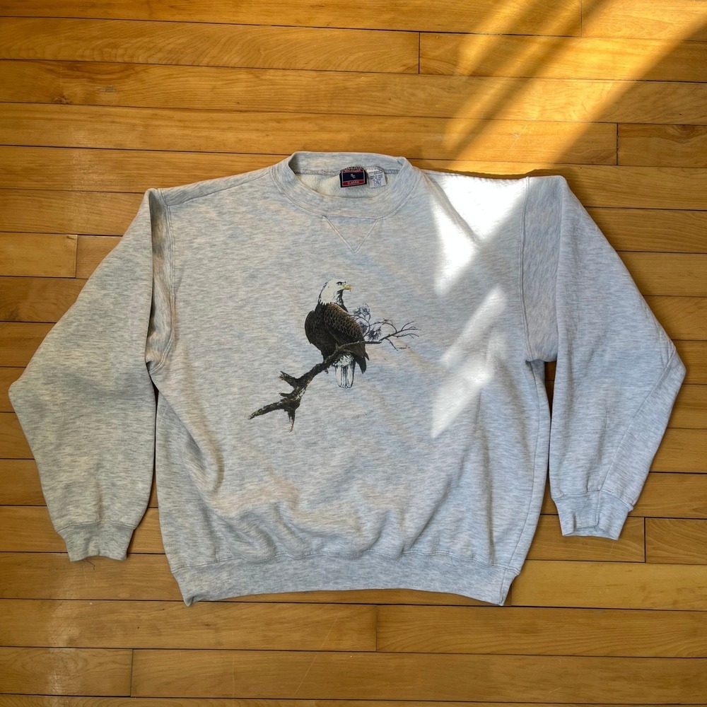 Sun Coast Classic Vintage Bald Eagle Graphic Sweatshirt Gray Crewneck Large